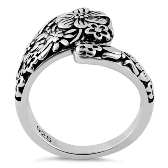 925 STERLING SILVER Cute Floral Spoon Ring - Picture 14 of 16